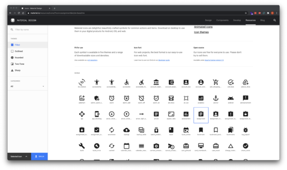 Choose an icon on the Material Design Icons website