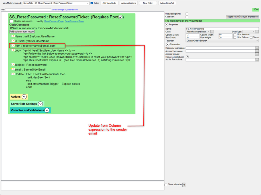 server side view model for sending emails