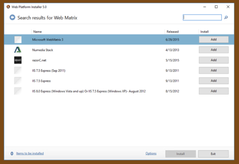 Microsoft Web Matrix 3 in Web Platform Installer.png